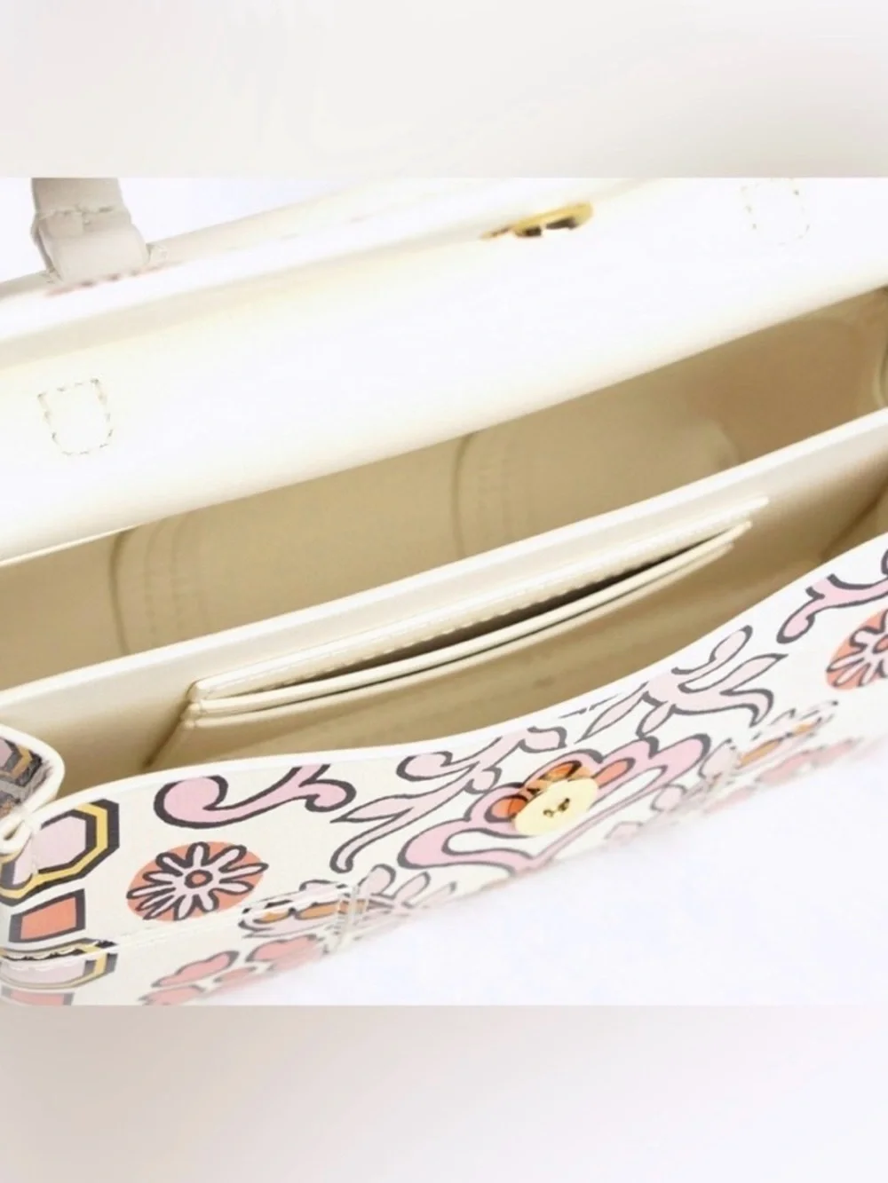 Tory Burch Cream Mini Top-Handle Bag with Pink & Gold Floral Print - Picture 9 of 11